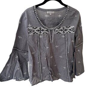 World Market, gray, embroidered, tunic, top, L/XL